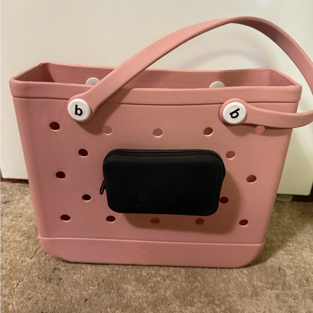 Bogg Bag Pink Tote with Black Pouch
